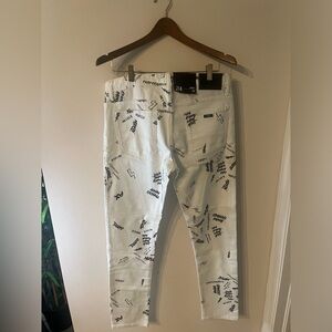Armani Exchange Scribbled Denim White Jeans